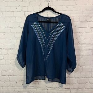 Cruel Jeweled Blouse Teal size large